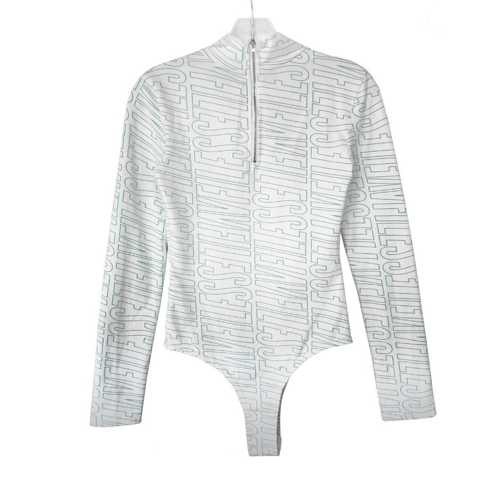 V Files white baby blue all over logo long sleeve mock neck bodysuit - Picture 5 of 7